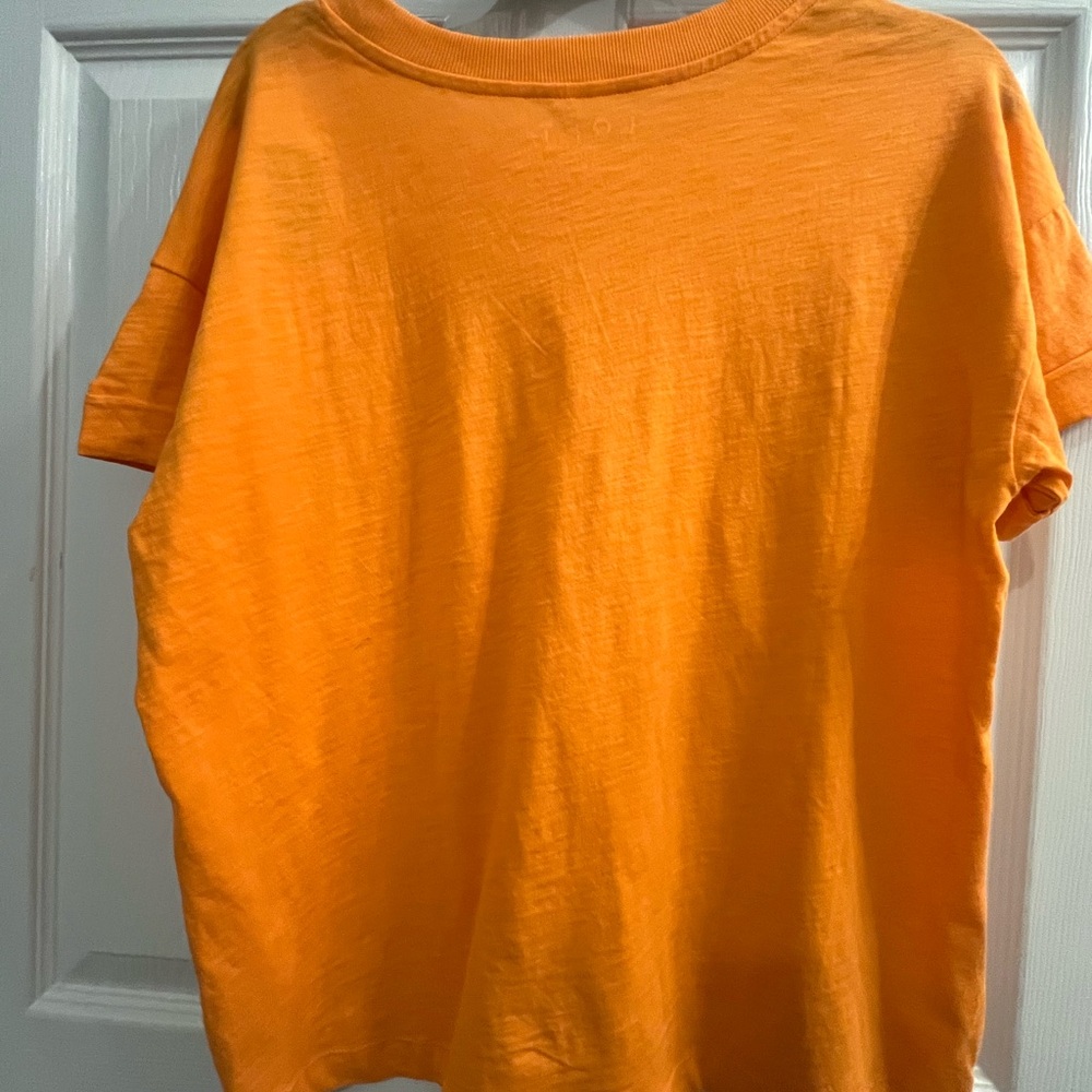 NWT LOFT Bright Orange Button-Shoulder Tee 100% Cotton - Picture 4 of 6